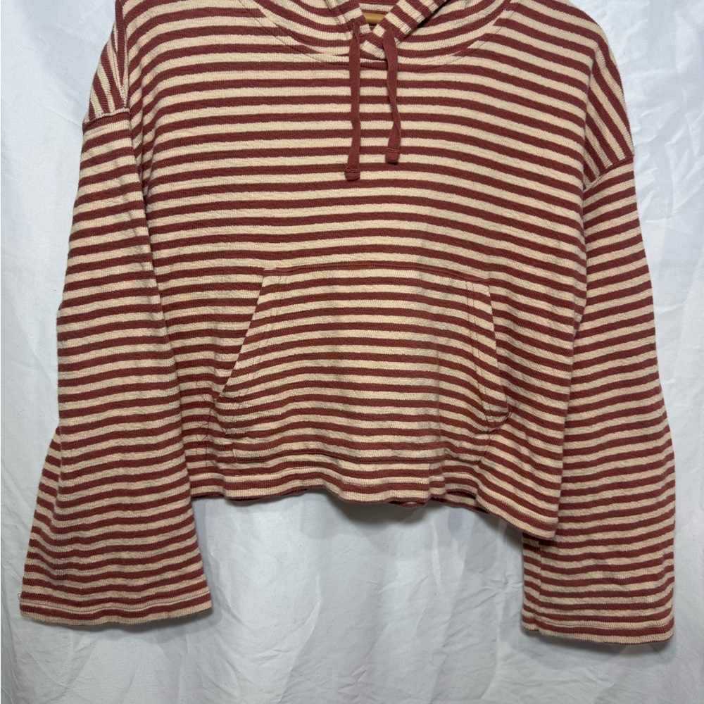 Roxy Red and Cream Striped Cropped Hooded Pullover